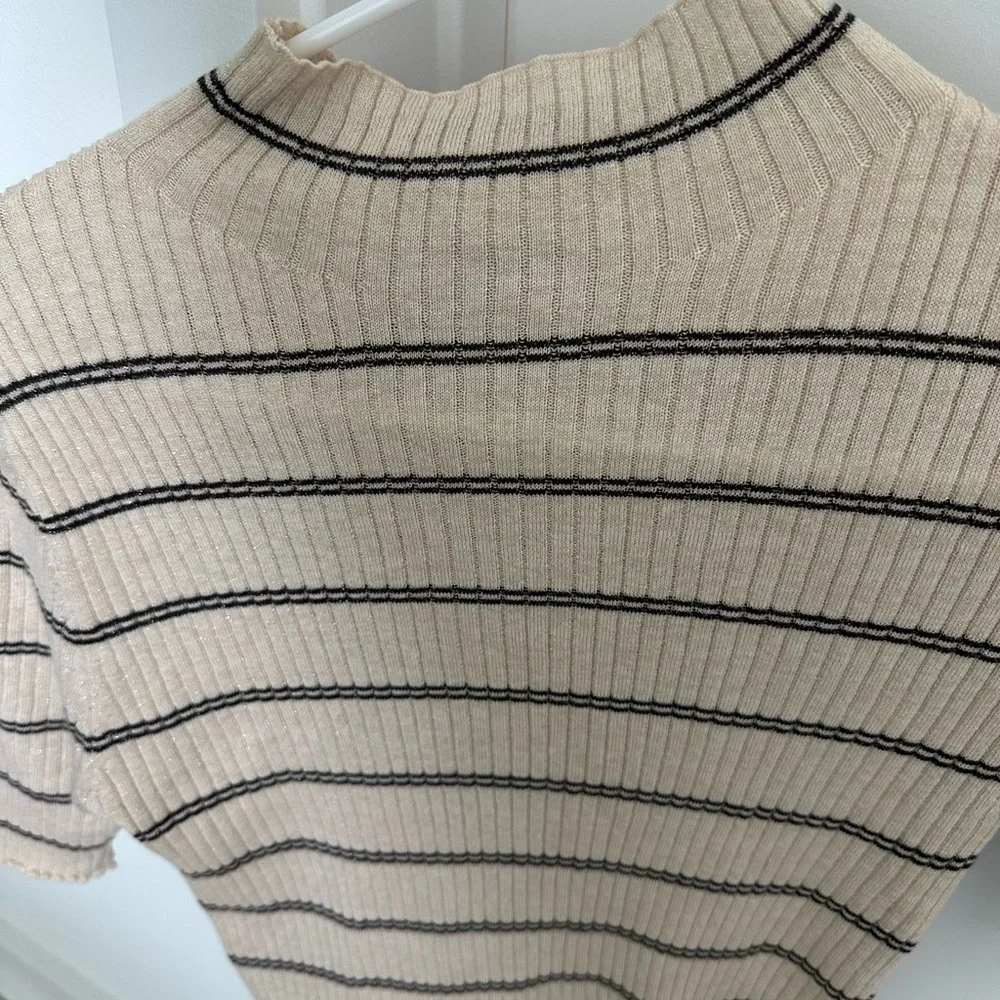 Mango RIB-KNIT SWEATER WITH PERKINS NECK medium brown stripes size M gently used - Picture 6 of 8